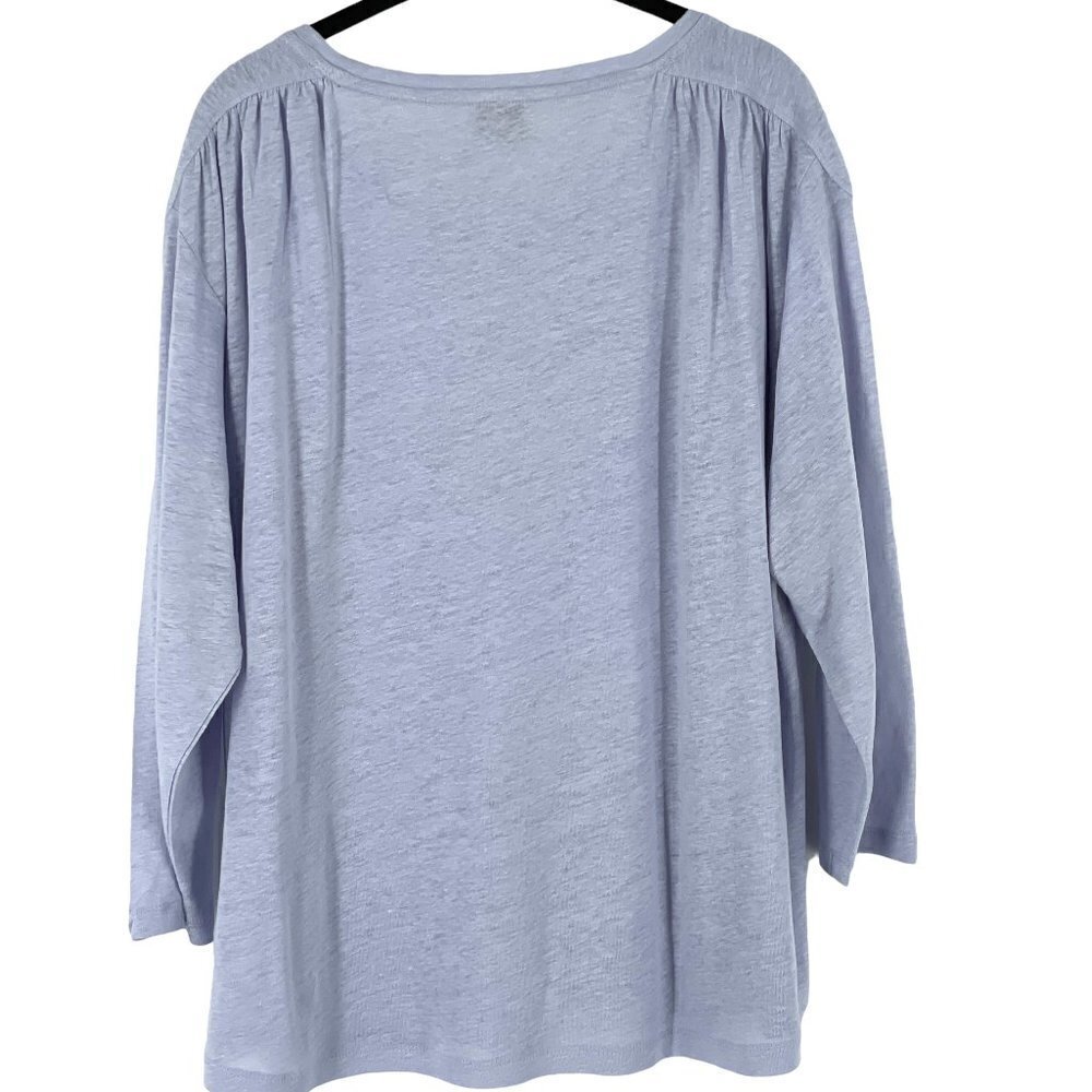 Wrap London 100% Linen Gathered Shoulder Three-Quarter Sleeve Lilac Tee Size 14 - Picture 4 of 8